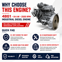 Moteur diesel industriel ISUZU 4BG1 64 kW, 4,3 L, 4 cylindres en ligne, prix usine, pour excavatrice, chargeuse, chariot élévateur
