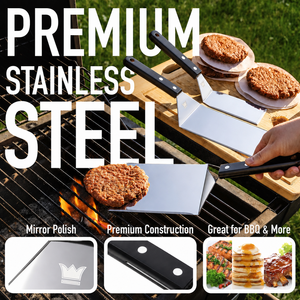 Barbekü Ekstra Uzun Ağır Hizmet Tipi Premium Ayna Cilalı Paslanmaz Çelik Eğimli Kenarlı 3 Parçalı Izgara Spatula Seti Izgara Aletleri - Product Image 3