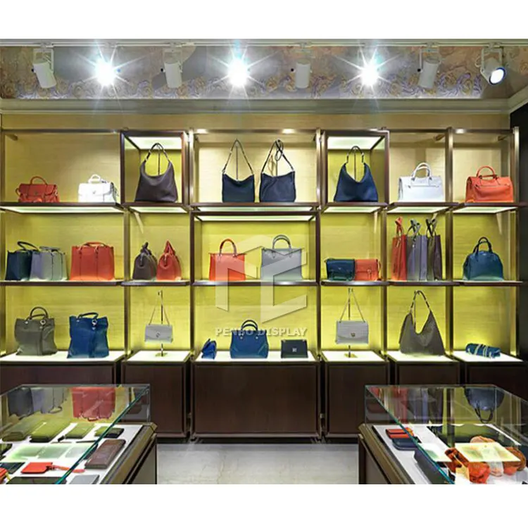 Bags Shop Interior Design Ladies' Handbags Displays Shelf Bag Display Shelf Handbag Showcase Bags Store Furniture