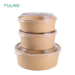 FULING 18oz 26oz 36oz 38oz 46oz kertas Kraft ramah lingkungan wadah makanan untuk salad mangkuk bulat sekali pakai - Product Image 1