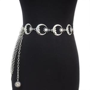 Cadena corporal de moda con diseño de luna y estrella, de plata tibetana, para mujer, estilo hip hop punk, diseño hueco de una sola capa, para uso diario. - Product Image 3