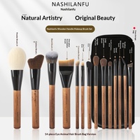 Ensemble de pinceaux de maquillage en fibres synthétiques, 14 pièces, manche en bois, poils doux, pinceau pour fard à paupières, pinceau pour blush, pinceau de contouring