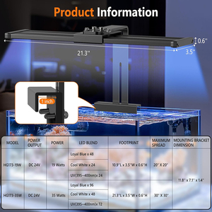 Lampe LED Hygger pour aquarium d'eau salée, corail de récif, avec lumière blanche et bleue, minuterie à intensité variable, lumière lunaire pour aquarium, supports lumineux - Product Image 6