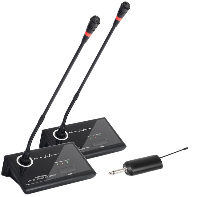 Factory Price WG1-2 Desktop Gooseneck Cardioid Condenser Conference Microphone Rechargeable Receiver Dual UHF Wireless Noise