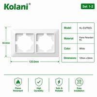 Cadre de finition pour prise double Kolani, norme européenne 120x84mm, ignifuge, en PC, à fixation par encliquetage, double découpe