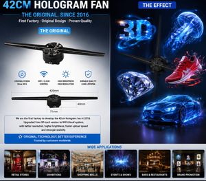 Ventilador Holográfico de Escritorio de 42 cm con Soporte de Mesa Negro |   Estuche Protector con Pantalla LED Holográfica 3D para Tiendas y Recepción de Hoteles - Product Image 3