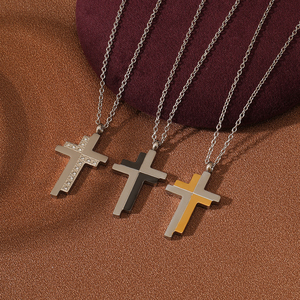 INS Collana con ciondolo a croce Bi-colore impermeabile 316L in acciaio inox vendita calda Design rosa <span class=keywords><strong>fiore</strong></span> Christian <span class=keywords><strong>simbolo</strong></span> all'ingrosso basso - Product Image 5