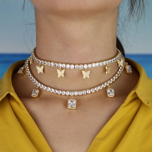 Collana Choker Tennis con Zirconi per Donna, Regalo di Nozze e Fidanzamento, con Ciondolo a Farfalla in Zirconi, <span class=keywords><strong>Gioielli</strong></span> Hip Hop Rock ICED OUT Bling - Product Image 4