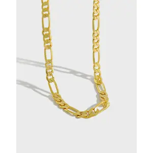 Wholesale Vermeil Jewelry 925 Sterling Silver Gold Jewellery 18k Gold Platinum Plated S925 Figaro Chain Choker Necklace