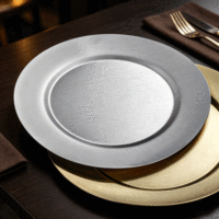 Assiette de service ronde en métal brossé FLEY, dorée, argentée, en acier inoxydable, pour mariage, banquet, décoration de table, buffet