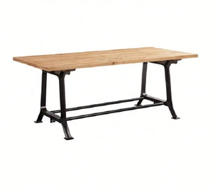 Bàn ăn gỗ hình chữ nhật kiểu dáng công nghiệp cổ điển thanh lịch, khung kim loại, mặt bàn gỗ tái chế, nội thất gia đình Ý PH2001 - Product Image 2