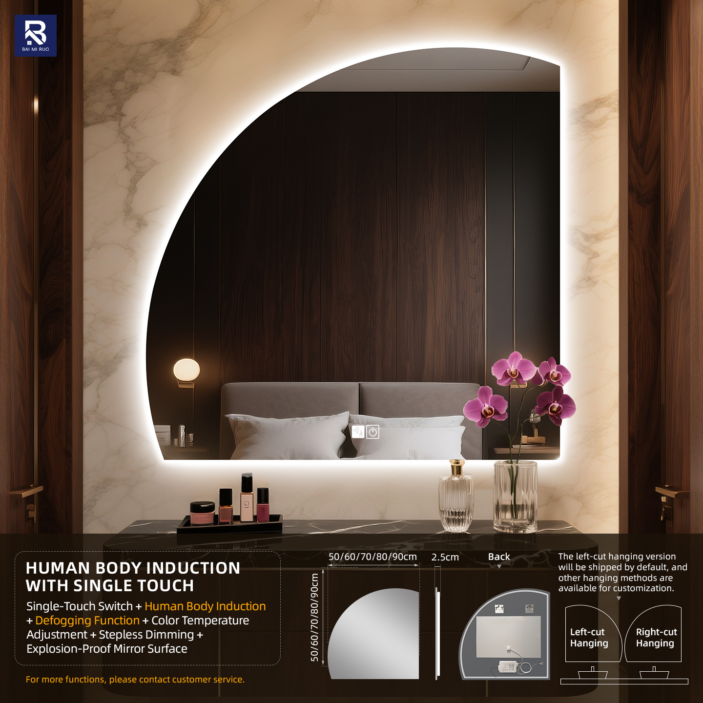 Time & temp display+Dual touch+Warm white light t+Defogger