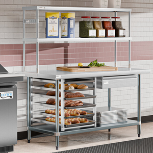 Commercial Workstation with Storage Shelf & Tray Rack, Hotel Restaurant Supplies Catering <b>Work</b> <b>Table</b> - Product Image 1