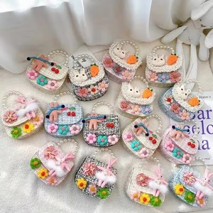 Sac à bandoulière carré pour enfants, motif dessin animé mignon, sac à <span class=keywords><strong>main</strong></span> en coton avec poignée en perles pour petites filles, motif fruits, style princesse - Product Image 6