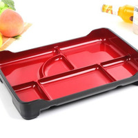 Plateau bento japonais en plastique à 6 compartiments, plateau à sushi divisé pour la restauration, boîte à sushi avec compartiment à sauce