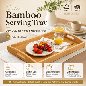 Plateau de service en bambou naturel avec poignées, grand plateau en bois pour servir le café, le petit-<span class=keywords><strong>d</strong></span>éjeuner au lit, plateau pour table à manger, <span class=keywords><strong>spa</strong></span>, café - Product Image 1