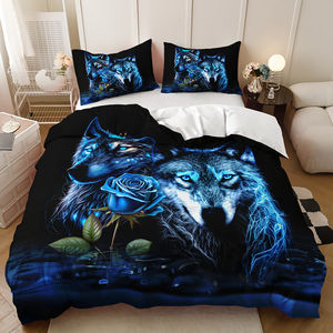 Ensemble de housse de <span class=keywords><strong>couette</strong></span> confort pour literie en polyester attrape-rêves avec motif d'animal <span class=keywords><strong>loup</strong></span> personnalisé - Product Image 4