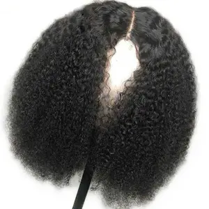 Mongolia Short Puff Afro Kinky Curly Human Hair Wigs Puff Natural 250 Density African Lace Front Wigs For Black Women