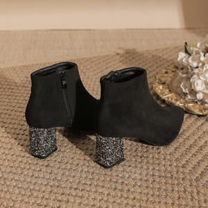 Femmes bout pointu bottines daim bloc talon <span class=keywords><strong>paillettes</strong></span> chaussures de fête confortable chaud automne hiver <span class=keywords><strong>bottes</strong></span> - Product Image 4