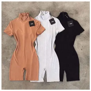 Groothandel Jumpsuits Skinny Korte Mouwen Turtle Neck Rompers Playsuit Jumpsuit Zomer Bodysuits Voor Vrouwen