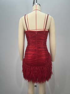 Vestido de Fiesta Rojo Sexy con Cuello en V y Adornos de Plumas, Sin Mangas, Mini Vestido <span class=keywords><strong>para</strong></span> Baile de Graduación, Cóctel, Noche - Product Image 5