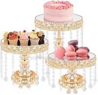 Support à gâteau moderne en métal avec dentelle, plateau à gâteau, pendentifs en cristal scintillants, ensemble de présentoir à desserts de haute qualité EMX CH113 pour les fêtes d'anniversaire