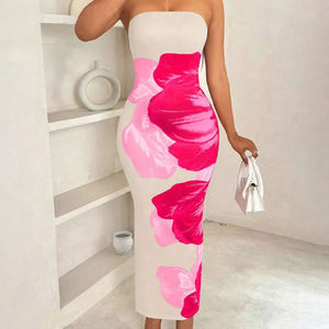 Nuevo Vestido Maxi para Mujer, Corte Regular, Elegante, Estampado Floral en Contraste, Verano, Casual, Hombros Descubiertos, Vestido de Fiesta, Tejido Lavable - Product Image 3