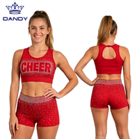Ensemble d'entraînement de cheerleading personnalisé noir avec strass, soutien-gorge de sport imprimé cheerleading et short taille haute, tenue d'entraînement respirante