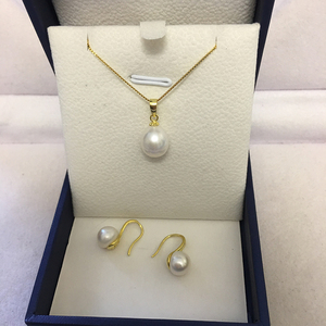<span class=keywords><strong>Set</strong></span> di gioielli di perle d'acqua dolce naturali in argento 925 da 18 pollici con collana di orecchini, perla di riso AAA da 8 mm - Product Image 4