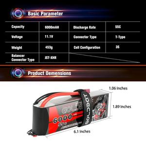 3 S 11.1 v 6000 mAh 55C RC lipopatary lithium polymer battery RC car helicopter drone - Product Image 5