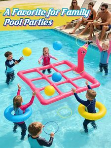 2-in-1 Flamingo Tic Tac Toe & Ring Toss <b>Inflatable</b> Pool <b>Game</b> Set for Family Fun - Product Image 3