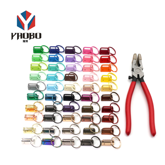YAOB 25mm Colorful Metal Key Fob Hardware Set with Split Rings and Pliers, Webbing Tail Clips Kit for DIY Keychain Making