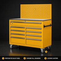 Armoire à outils roulante robuste avec panneau perforé, chariot de rangement mobile en acier jaune pour garage et atelier