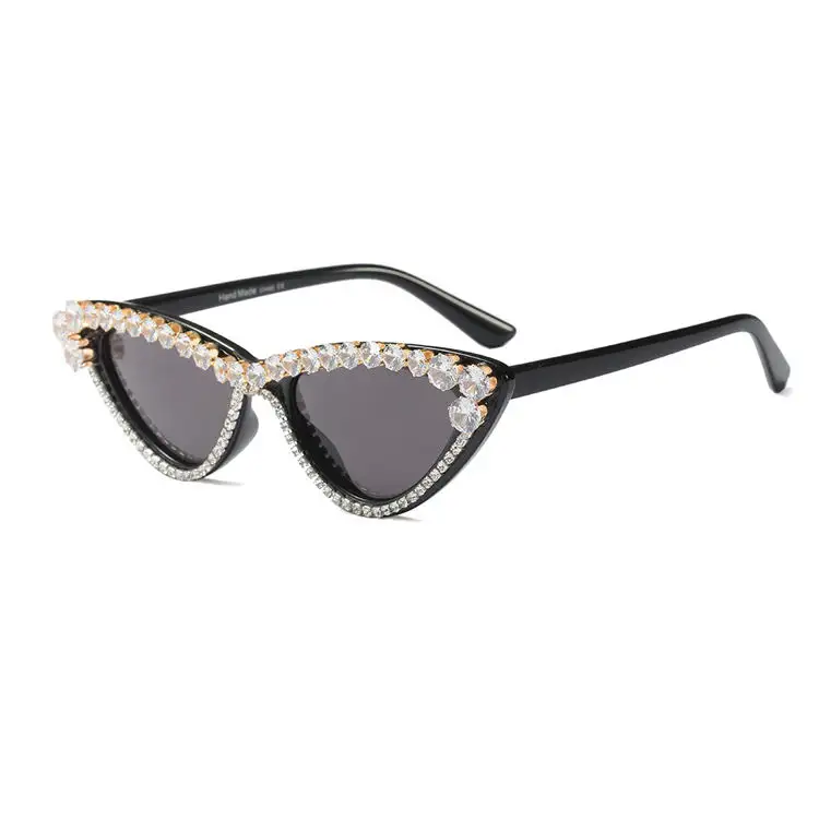 Lowkey phụ nữ sang trọng hợp thời trang tam giác Kính mát khung Rhinestone Cat Eye Sunglass