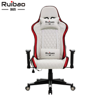 Chaise de jeu exécutive à dossier haut en cuir PU blanc, pivotante, inclinable, avec accoudoirs, logo personnalisé, ergonomie, LED RGB