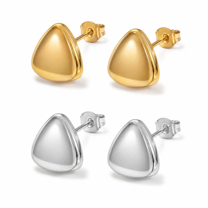 Rounded Triangle <b>Stud</b> Earrings, Stainless Steel 14K Gold Vacuum Plated Earrings, Polished Geometric <b>Studs</b>, Gold and <b>Silver</b> Color - Product Image 1
