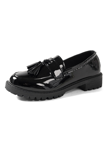 Nuovi Arrivi: <span class=keywords><strong>Mocassini</strong></span> <span class=keywords><strong>con</strong></span> Plateau in Pelle PU <span class=keywords><strong>con</strong></span> Decorazioni a Nappine, Scarpe Nere da <span class=keywords><strong>Donna</strong></span> <span class=keywords><strong>con</strong></span> <span class=keywords><strong>Tacco</strong></span> Grosso in Stile Preppy - Product Image 1