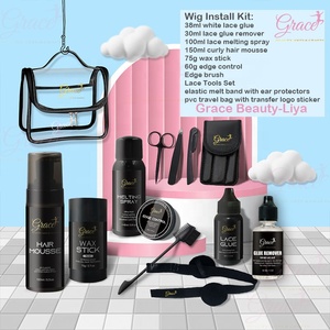Nouveauté : Kit d'installation <span class=keywords><strong>de</strong></span> perruque en dentelle avec logo personnalisé, comprenant un dissolvant <span class=keywords><strong>de</strong></span> colle pour dentelle, un bâton <span class=keywords><strong>de</strong></span> <span class=keywords><strong>cire</strong></span>, une mousse pour cheveux bouclés, un spray fondant et un sac <span class=keywords><strong>de</strong></span> voyage - Product Image 3