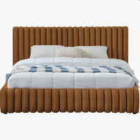 Cama Matrimonial Grande de Lujo Nórdica Moderna de Tela Blanca, Cama Doble Suave de Diseño Modular para Villa