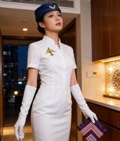 Ensemble d'accessoires de costume d'hôtesse de l'air avec chapeau, écharpe, badge et gants pour déguisement adulte, fête d'Halloween, cosplay