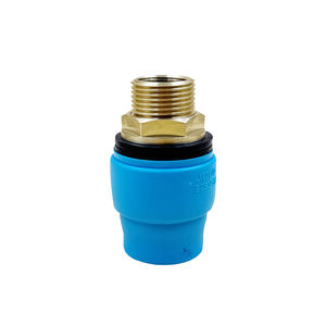 PPR พลาสติกสีฟ้าน้ำรุ่นหัวบูช20-110มมทองเหลืองหล่อวัสดุ PP ซ็อกเก็ตทีข้อศอกเชื่อมท่อข้อต่อร่วม - Product Image 1