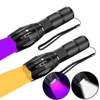 Nouvelle Arrivée Lampe Torche LED Double Lumière Violet et Blanc, Torche Ultraviolette Zoomable, Lampe de Détection, Torche UV 2 en 1 395nm
