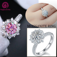 Élégante Bague Fleur en Moissanite Ronde Taille Brillant pour Femme, en Argent 925, Blanc et Rose, 1 Carat, Idéale pour les Cadeaux