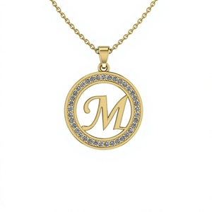 Colgante de Plata de Ley 925 Sólida Bañada en Oro con Disco de Moneda de 22mm y Letra, con Zirconia, para Mujer, Engaste de Puntas, de Moda - Product Image 1