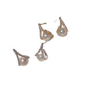 S925 Silver DIY Pearl Accessories Fashionable 8-10mm Round Beads 21412 <b>Concealer</b> Earrings with Empty Holder - Product Image 5