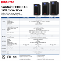 Santak PT3000 UL 1KVA 2KVA 3KVA 在线式UPS，适用于服务器网络电信数据中心备用电源