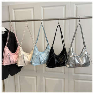 กระเป๋าสะพายไหล่ผู้หญิงรุ่นใหม่ สไตล์เกาหลี หนัง PU แต่งโบว์ใต้วงแขน ดีไซน์นุ่มนวลทันสมัย ปิดด้วยซิป - Product Image 1