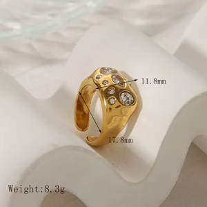 Women's 18K Gold & 304 <b>Stainless</b> <b>Steel</b> Plated Open <b>Rings</b> Classic & Simple Style with Inlay Zircon for Commute - Product Image 4