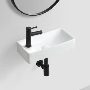Vente flash : lavabo mural rectangulaire blanc en céramique moderne de petite taille pour hôtel avec étagère à serviettes - Product Image 2