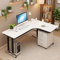 Bureau de direction moderne en forme de L, blanc, grand bureau en bois, poste de travail informatique avec tiroirs, meubles